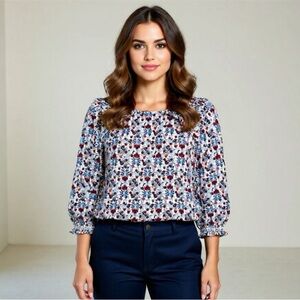 Max Studio Blouse Womens Size 1X Floral Puff Sleeves Top Shirt